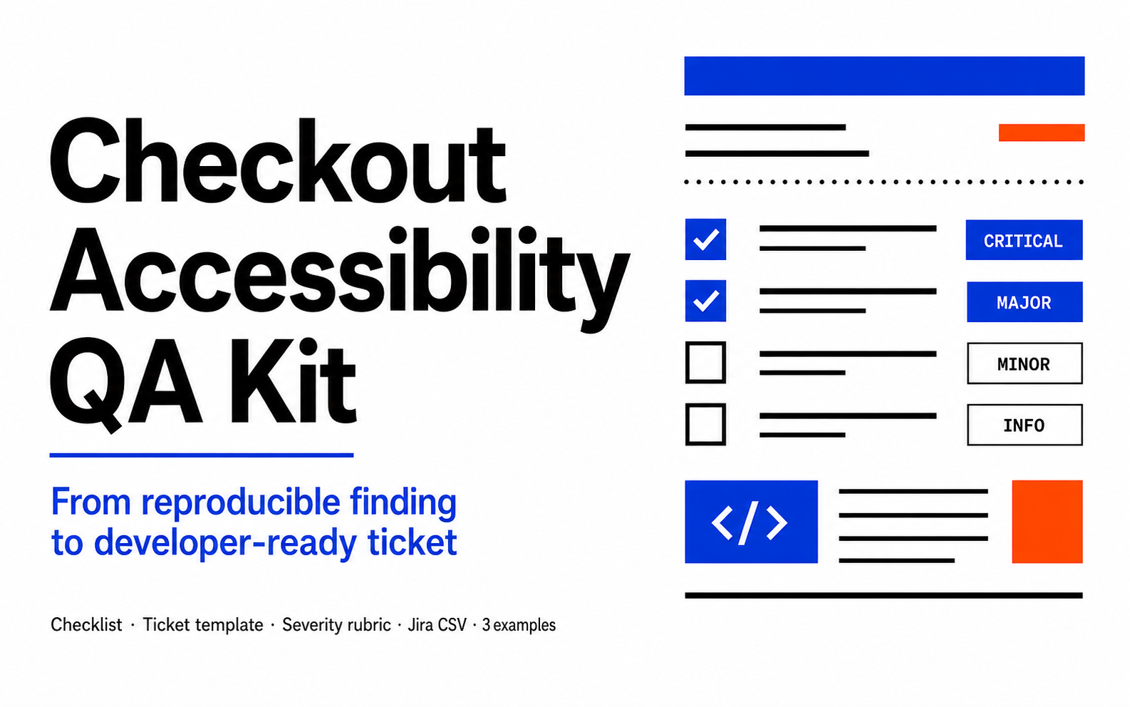 Checkout Accessibility QA Kit cover showing a checklist and developer ticket motif
